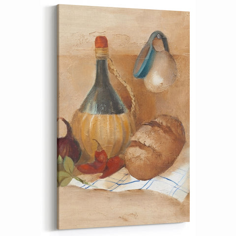 Rustic Wine & Bread Still Life - Beverage & Kitchen Wall Art