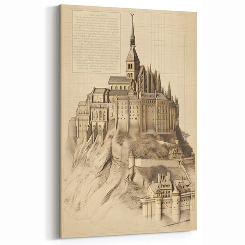 Architectural Wall Art: Mont Saint-Michel Illustration Print