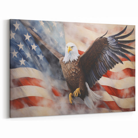Majestic Bald Eagle & Flag - Independence Day Wall Art