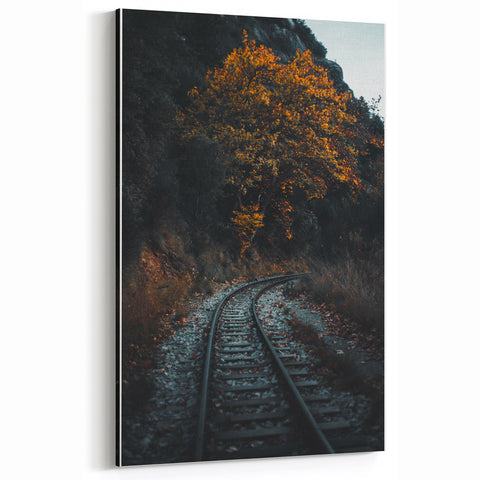 Golden Tree & Railway Fall Wall Art – Autumn Canvas Print