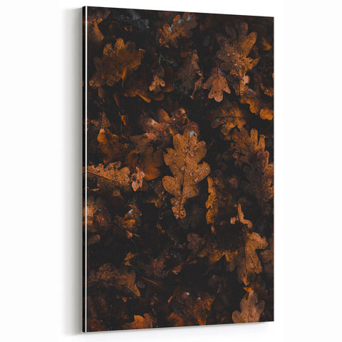 Fallen Oak Leaves Fall Wall Art – Autumn Canvas Nature Print
