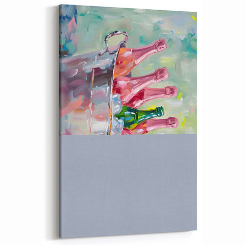 Champagne Bottles in Ice - Vibrant Bar Wall Art