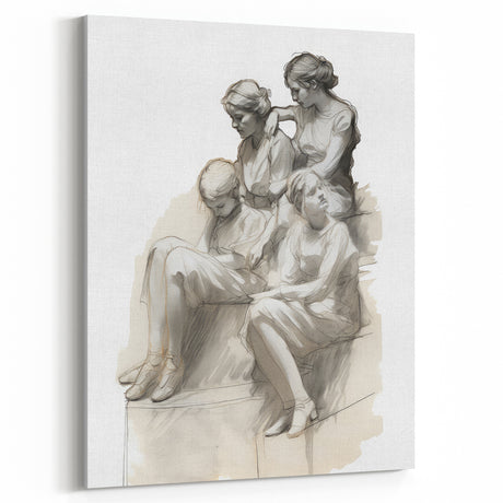 Classic Portrait Artwork – Vintage Sketch of Women in Reflection