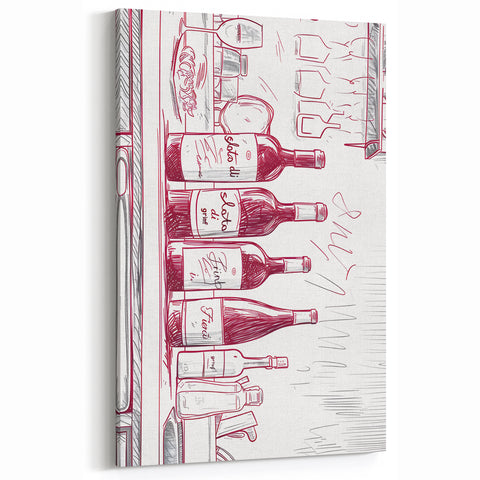 Wine Bottles Sketch - Elegant Wine Wall Art for Bar Decor