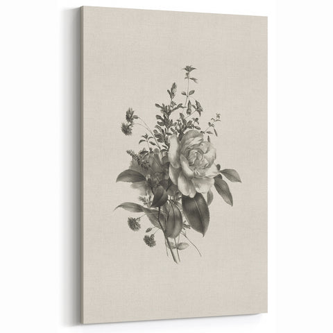 Vintage Botanical Rose Art Print – Black and White Botanical Wall Art