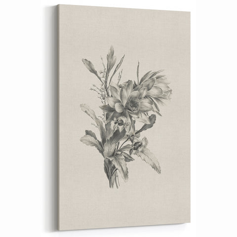Vintage Botanical Flower Art Print – Black and White Floral Wall Art