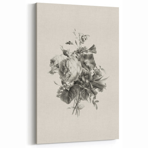 Vintage Botanical Floral Art Print – Black and White Floral Wall Art