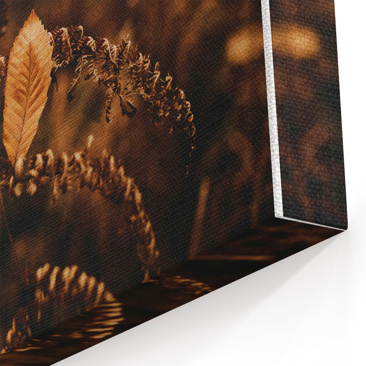 Rustic Fall Wall Art – Golden Autumn Leaf & Ferns Canvas Print