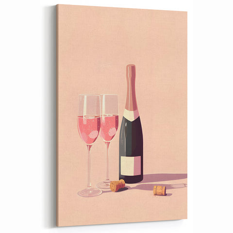 Romantic Champagne Wall Art - Wine Art Decor for Bar and Kitchen