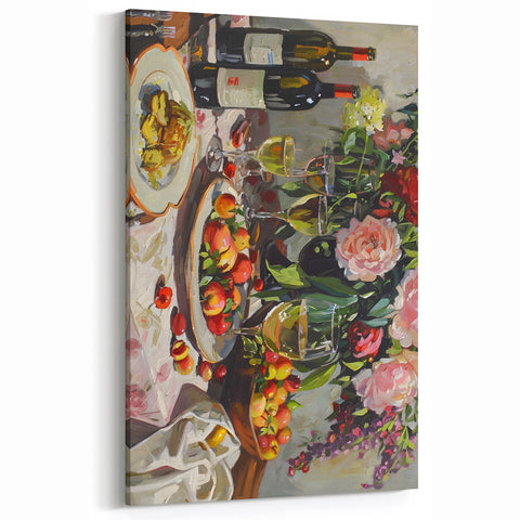 Elegant Wine and Floral Feast Wall Art - Beverage Art Decor