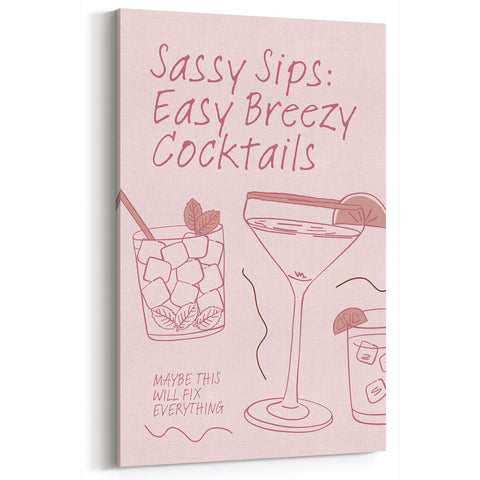 Sassy Sips Cocktail Art - Bar Wall Art for Home & Kitchen Decor