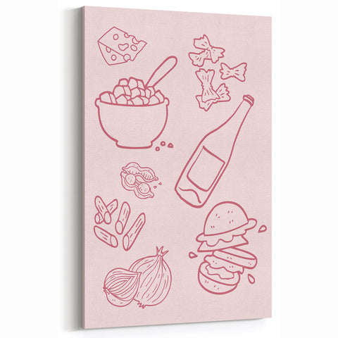 Minimalist Food & Wine Art - Kitchen Wall Art for Home & Cafe