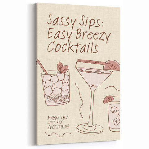 Sassy Sips Cocktail Art - Bar Wall Art for Kitchen & Lounge