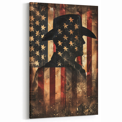 Rustic Cowboy & USA Flag - Patriotic Wall Art for Independence Day