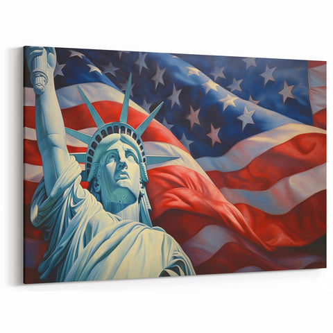 Statue of Liberty with USA Flag - 4th of July Wall Art for Patriots