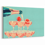 Champagne Tower & Roses - Cocktail Wall Art for Bars & Lounges