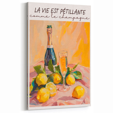 French Champagne & Lemons Art - Wine Wall Art for Kitchens & Bars