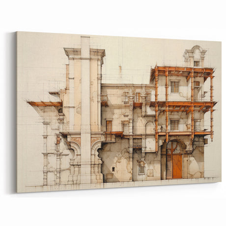 Vintage Architectural Wall Art – Historic Building Illustration Print