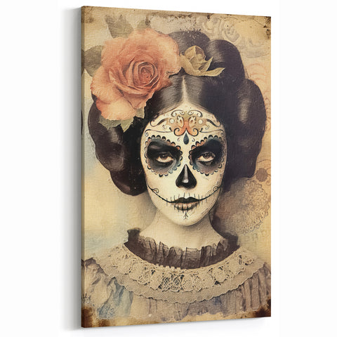 Vintage Sugar Skull Woman – Día de los Muertos Wall Art