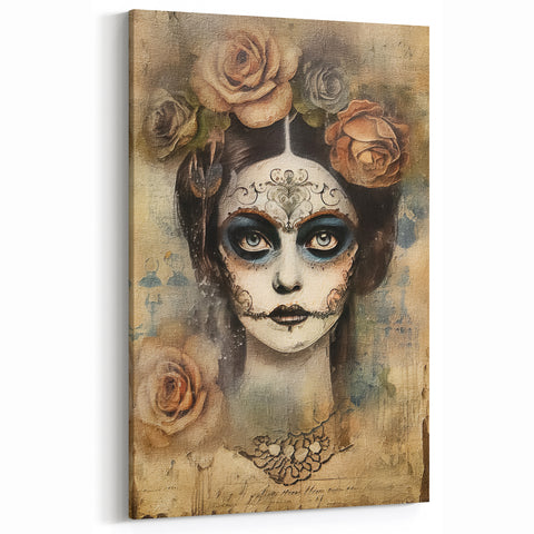 Ethereal Sugar Skull Woman – Día de los Muertos Wall Art