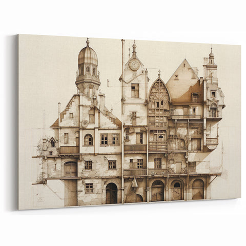 Architectural Wall Art - Vintage Building Illustration