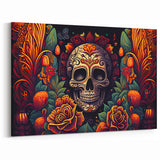 Floral Sugar Skull Tribute – Día de los Muertos Canvas Art