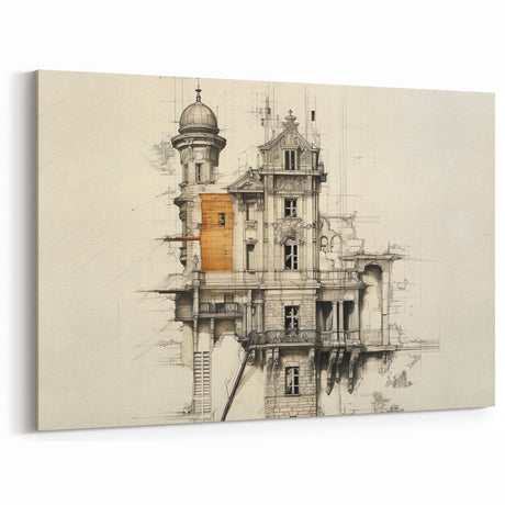 Architectural Wall Art - Vintage Mansion Illustration