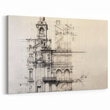 Architectural Wall Art - Vintage Clock Tower Illustration