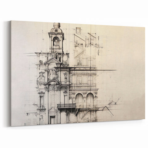 Architectural Wall Art - Vintage Clock Tower Illustration