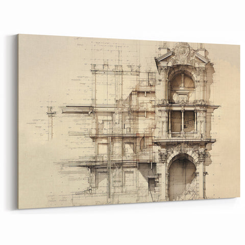 Architectural Wall Art - Vintage Facade Illustration