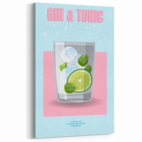 Gin & Tonic Cocktail Recipe - Bar Wall Art for Kitchen & Lounge
