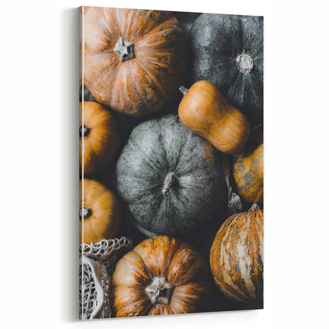 Rustic Gray & Orange Pumpkins – Fall Wall Art Print