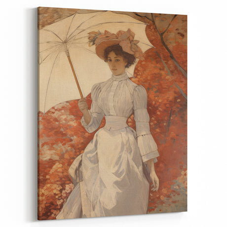 Antique Portrait Print – Elegant Lady in Autumn Scene Wall Art
