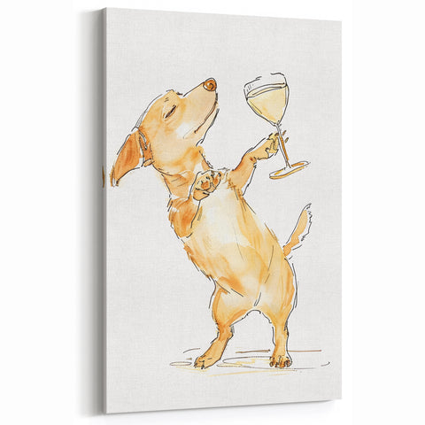 Dog with Wine Glass - Fun Beverage Wall Art for Bar & Kitchen