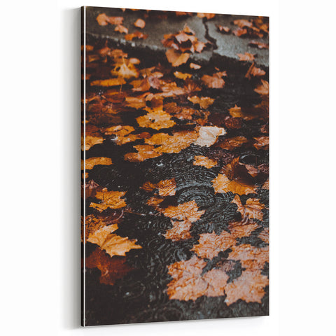 Golden Leaves in Rain – Fall Wall Art for Cozy Autumn Ambiance