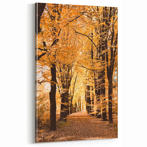 Golden Autumn Tree Tunnel – Fall Wall Art for Cozy Interiors