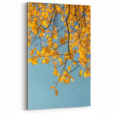 Golden Oak Leaves Against Blue Sky – Fall Wall Art for Bright Spaces
