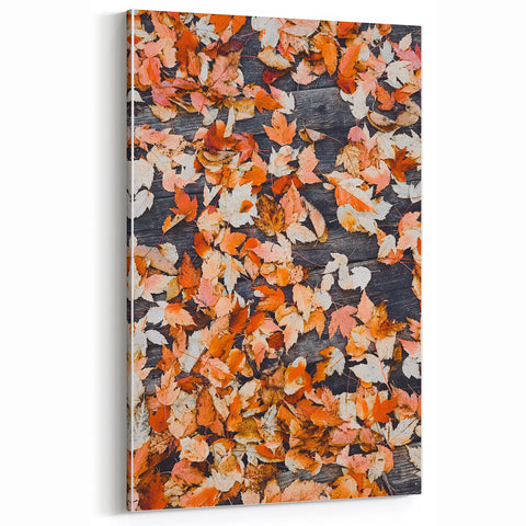Fall Wall Decor - Rustic Autumn Leaves on Wooden Background