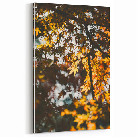 Fall Canvas Art - Autumn Leaves Wall Decor with Golden Glow