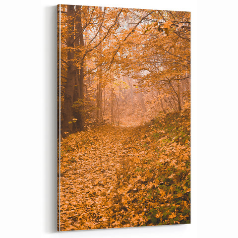 Autumn Wall Decor - Fall Canvas Art with Misty Forest Path