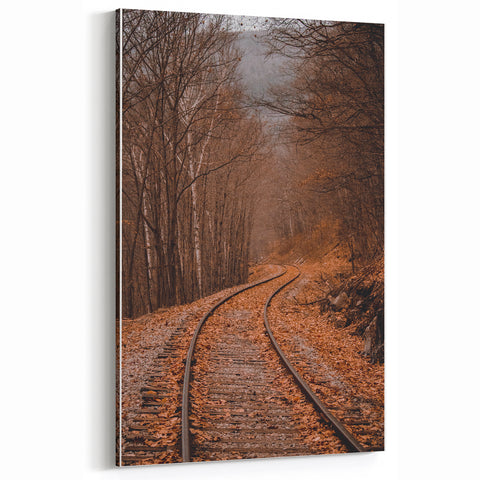 Autumn Railway Path - Fall Canvas Art and Rustic Wall Decor