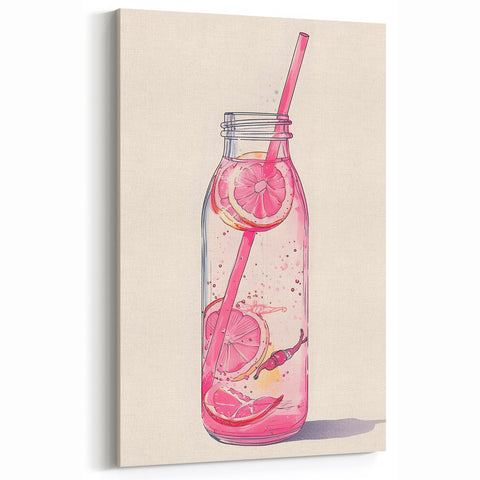 Pink Citrus Beverage Art – Refreshing Drink & Bar Wall Art