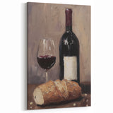 Wine & Bread Still Life Wall Art – Elegant Kitchen & Bar Decor
