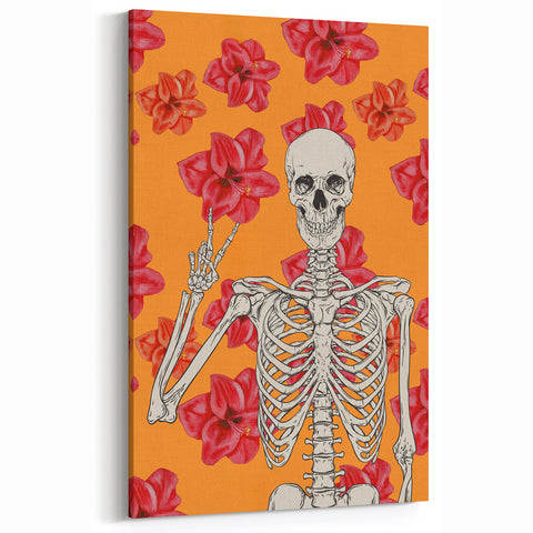 Floral Skeleton Halloween Wall Art - Spooky Chic Halloween Decor