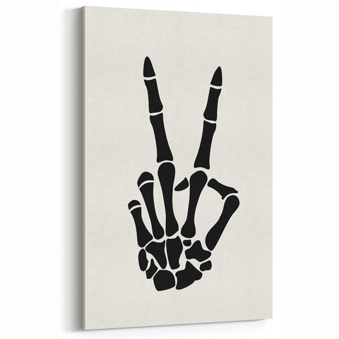 Skeleton Peace Sign Halloween Wall Art - Spooky Minimalist Decor