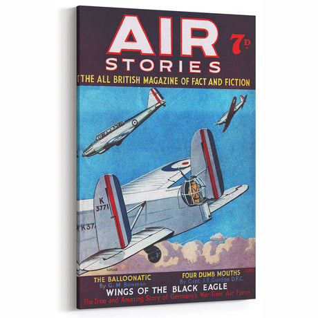 Vintage Magazine Cover Art Air Stories Retro Airplane Wall Decor
