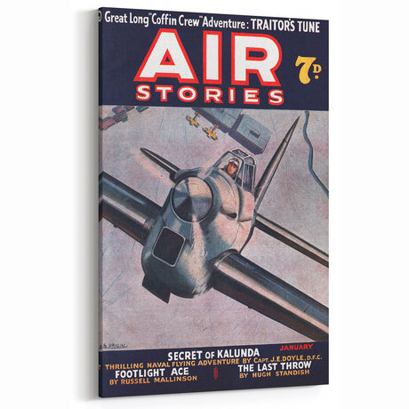 Vintage Magazine Cover Art Air Stories Retro Aviation Wall Decor