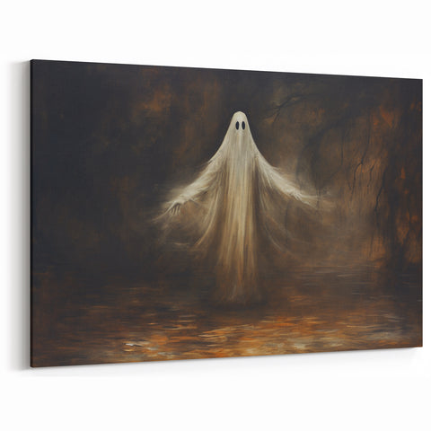 Haunted Ghost Halloween Wall Art - Spooky Gothic Oil Painting