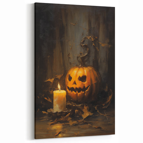Jack O Lantern Candlelight Halloween Wall Art - Gothic Oil Painting