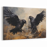 Ravens in Battle Halloween Wall Art - Gothic Oil Painting Decor